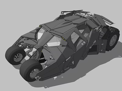 Futuristic Black Armored Car With Angular Design And Exposed Structure 3d model