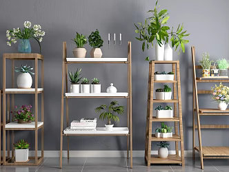 Nordic Solid Wood Decorative Frame Green Plant Ornaments Combination 3d model