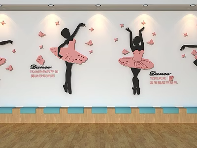 Ballet Dance Fitness Training Studio With Ballerina Silhouettes And Butterfly Decorations 3d model