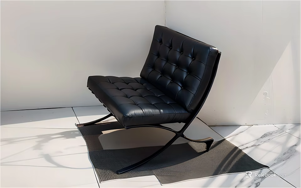 Black Leather Tufted Sofa Bench With Metal Frame In Minimalist Indoor Space 3d model 