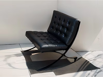 Black Leather Tufted Sofa Bench With Metal Frame In Minimalist Indoor Space 3d model