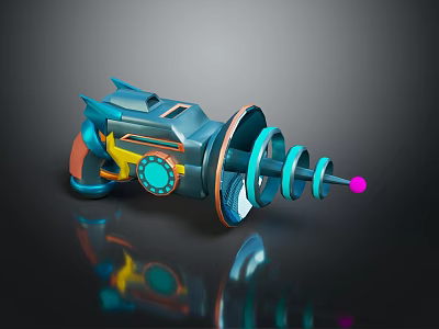Futuristic Weapon With Blue Yellow Orange Accents Spiral Design And Pink Tip 3d model