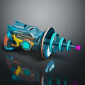 Futuristic Weapon With Blue Yellow Orange Accents Spiral Design And Pink Tip