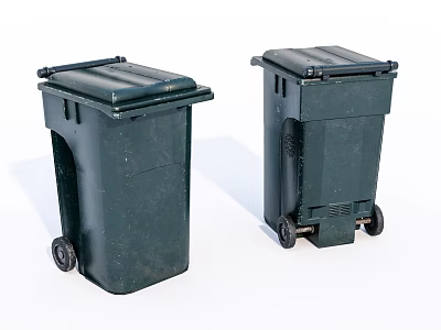 Green Public Trash Bins With Wheels And Lids For Outdoor Areas 3d model