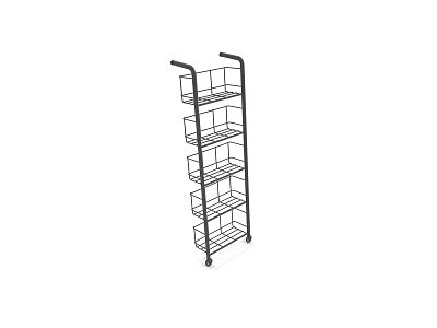 Metal Storage Rack with Five Tier Wire Baskets and Mobile Wheels for Home Organizing 3d model