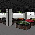Fruit Store Interior With Colorful Fresh Fruits On Wooden Display Shelves