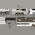 Modern Bar Counter Designs With White Marble And Wooden Tops And Metal Stools