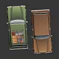 Vintage Station Wagons Green And Brown With Camping Gear On Roof Parked Side By Side