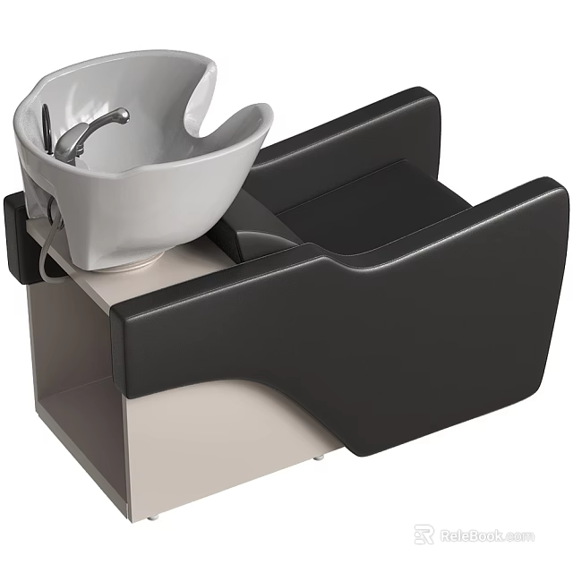 Professional Salon Shampoo Chair With White Wash Basin And Black Seat 3d model 