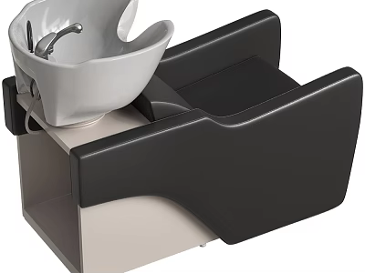 Professional Salon Shampoo Chair With White Wash Basin And Black Seat 3d model