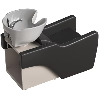 Professional Salon Shampoo Chair With White Wash Basin And Black Seat 3d model