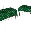 Decorative Green Tablecloths With White Snowflake Patterns On Wooden Tables 3d model