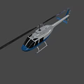 Modern Blue and White Helicopter with Rotor Blades Fuselage Windows and Landing Gear