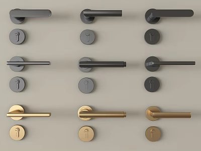 Modern Door Handles In Various Designs With Black And Gold Finishes 3d model