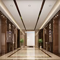 Luxurious Elevator Lobby Interior With Marble Floor And Recessed Ceiling Lights 3d model
