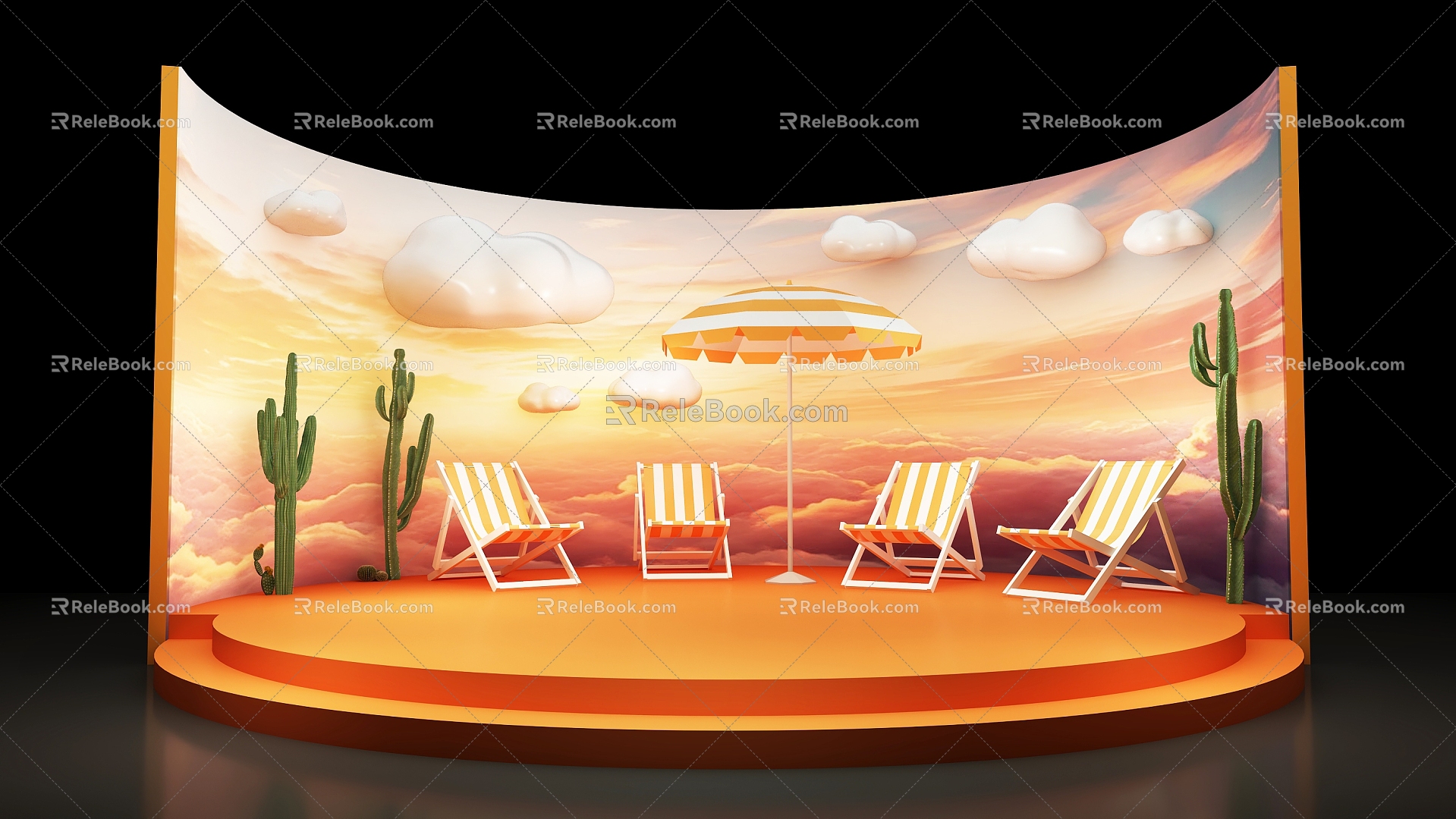 Cloud Green Plant Photo Area Pin Point Beach Chair Sky Cactus 3d model