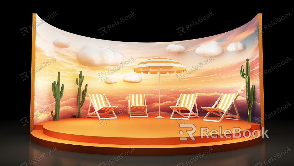 Cloud Green Plant Photo Area Pin Point Beach Chair Sky Cactus model