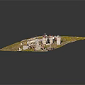 Detailed Realistic Terrain Model With Grassland Ruins Scattered Debris And Structures