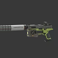 Sci Fi Designation Pistol With Long Barrel Silver Black Green And Yellow Glowing Elements 3d model