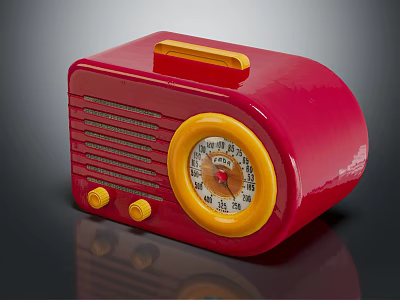 Red Vintage Radio With Yellow Handle Knobs And Shanghai China Dial Design 3d model