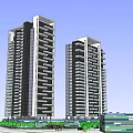 Three Modern High Rise Buildings With Green Base Structure And Contemporary Architectural Design