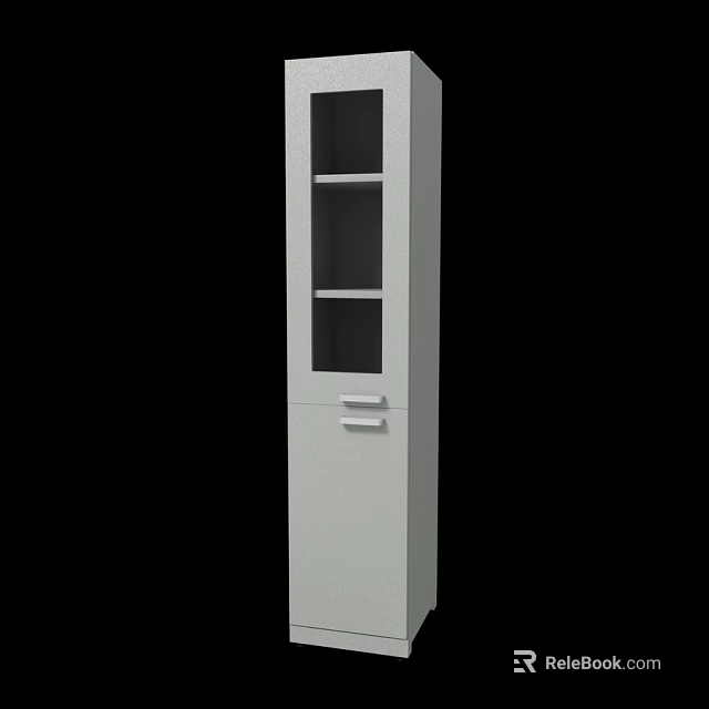 Modern White Tall Cabinet With Glass Door Storage And Drawer Design For Home 3d model 