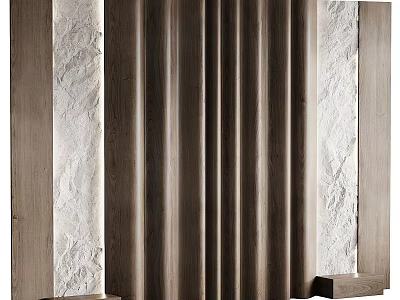 Bedroom Accent Wall Design With Wooden Vertical Panels Stone Texture And Side Pedestals 3d model