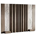 Bedroom Accent Wall Design With Wooden Vertical Panels Stone Texture And Side Pedestals