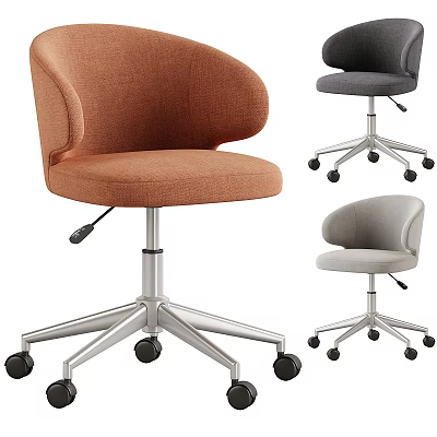 Modern Upholstered Office Chair In Orange Gray Light Gray With Metal Base And Wheels 3d model