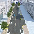 Municipal Road With Two Way Lanes Trees Buildings And Zebra Crossings