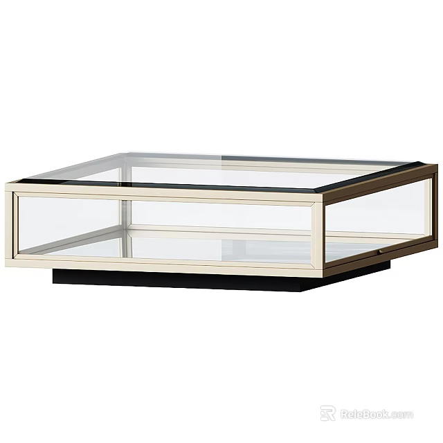 Modern Square Dining Table With Glass Top Metal Frame And Black Base 3d model