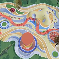 Children's Outdoor Playground With Colorful Play Structures Slides Climbing Areas And Trees