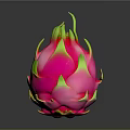 Vibrant Pink Dragon Fruit With Green Leafy Tips On Dark Background