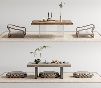 New Chinese Tea Table and Chair Tatami Tea Table and Chair 3d model