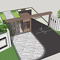 Modern Entrance Gate Design With Metal Grille Stone Wall And Greenery