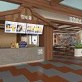 Rexue Shiguang Restaurant Wooden Structure Open Layout Order Counter Menu Screens Colorful Decorations Geometric Flooring