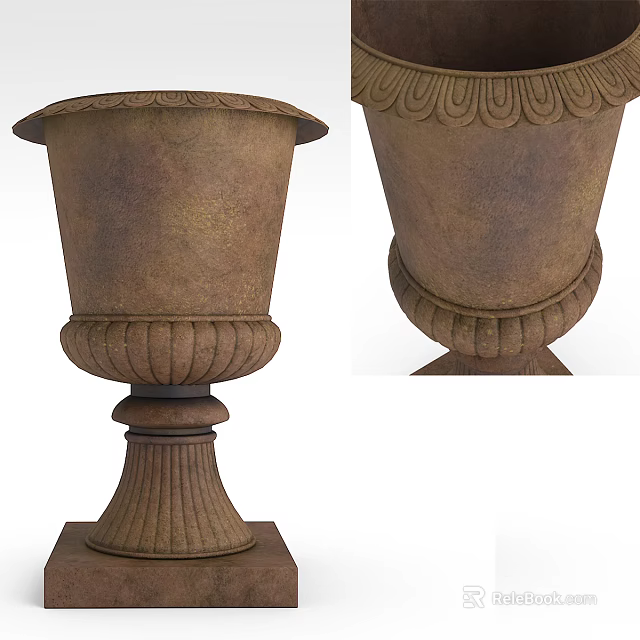 Classical Public Decorative Stone Planter With Carved Fluted Base And Ornamental Details 3d model 