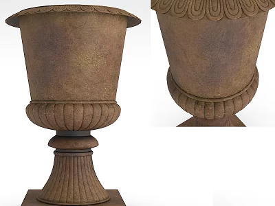 Classical Public Decorative Stone Planter With Carved Fluted Base And Ornamental Details 3d model