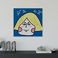 Cartoon Animal Painting With Blue Background Golden Fur And Pink Cheeks