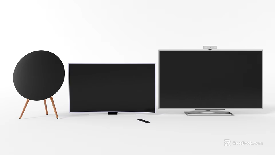 Three Different Types of Televisions Including Round and Flat Screen Models With Remote Control 3d model 