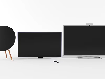 Three Different Types of Televisions Including Round and Flat Screen Models With Remote Control 3d model