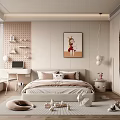 Cozy Kids Room Interior With Bed Desk Shelves Toys And Soft Tones Rug