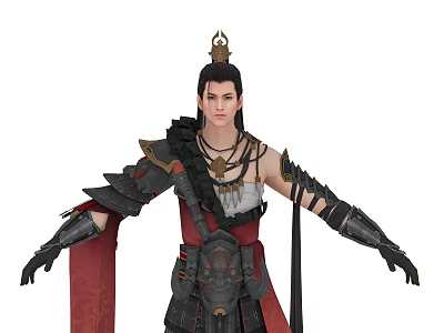 Mythical Warrior Character With Dragon Companion In Ancient Decorative Armor And Headpiece 3d model