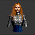 Fantasy Female Character In Silver Armor With Golden Braided Hair And Blue Undergarment Necklace