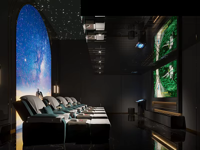 Luxury SPA Sauna Featuring Starry Ceiling Curved Starry Wall Green Plant Projections And Comfortable Recliners 3d model