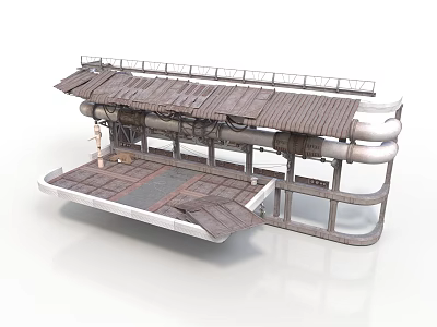 Industrial Equipment Structure With Metal Roof Piping System And Elevated Platform 3d model
