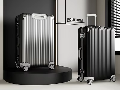 Modern Silver And Black Suitcases With Trolley Handles And Wheels 3d model Modern Silver And Black Suitcases With Trolley Handles And Wheels 3d model
