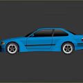 Blue Two Door Coupe With Rear Spoiler And Alloy Wheels On Dark Reflective Surface