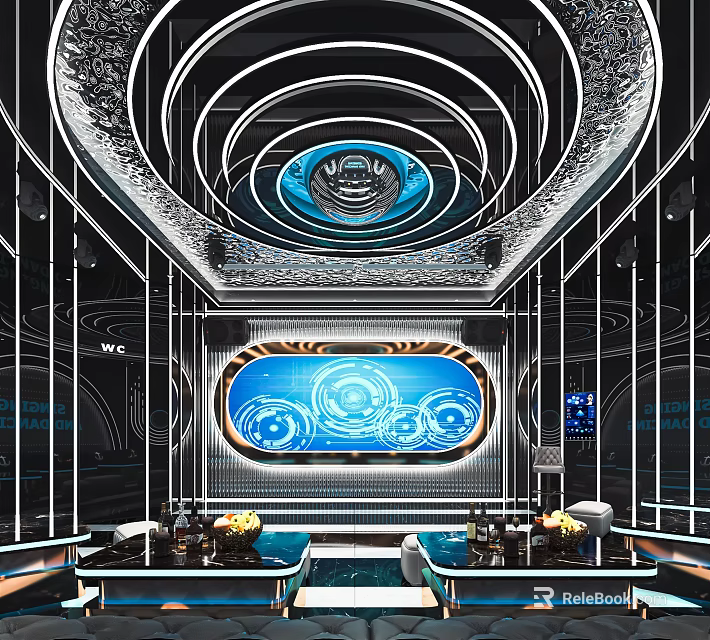 Luxurious KTV Interior With Modern Lighting And Digital Screen Design 3d model