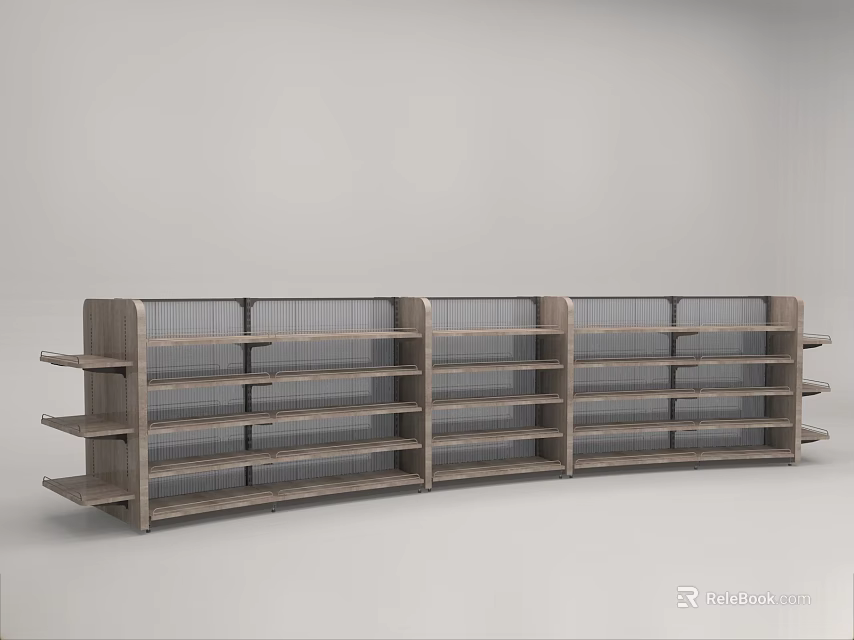 Wooden Display Shelves With Multiple Layers Modern Open Design For Retail Store 3d model 